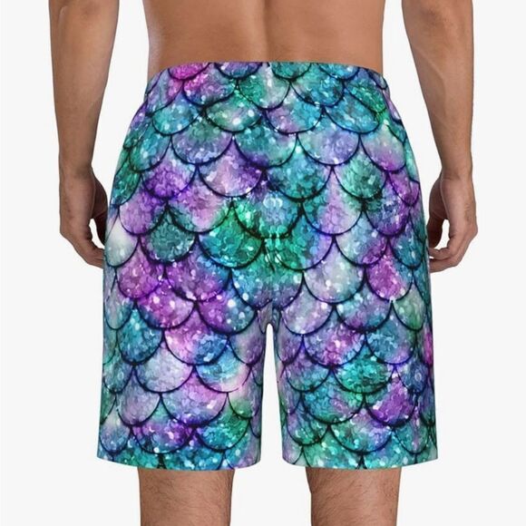 Bonlor Mens Swim Trunks Fish Scale Board Shorts Mesh Lining Beach Swim Shorts - Picture 2 of 16